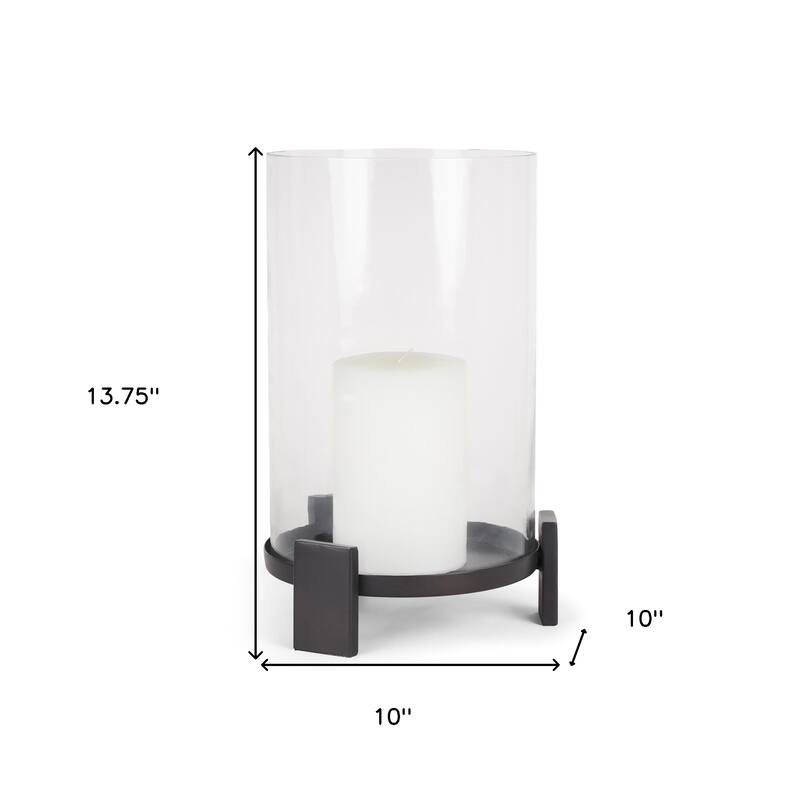 14" Black Metal Abstract Tabletop Hurricane Candle Holder