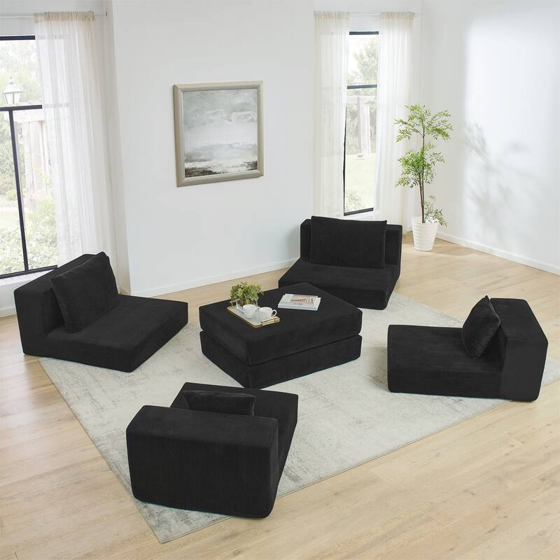 Modular Cloud Sectional Couch, Modern Upholstered L-Shaped Sofa with Removable Ottoman