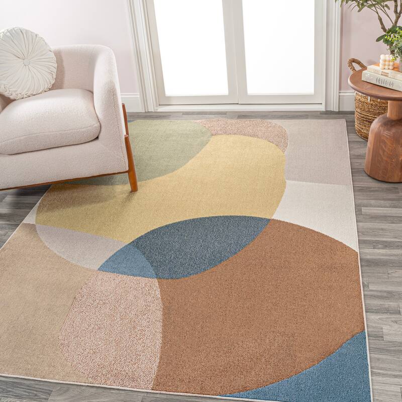 JONATHAN Y Riley Geometric Kids & Novelty Machine-Washable Multi Area Rug