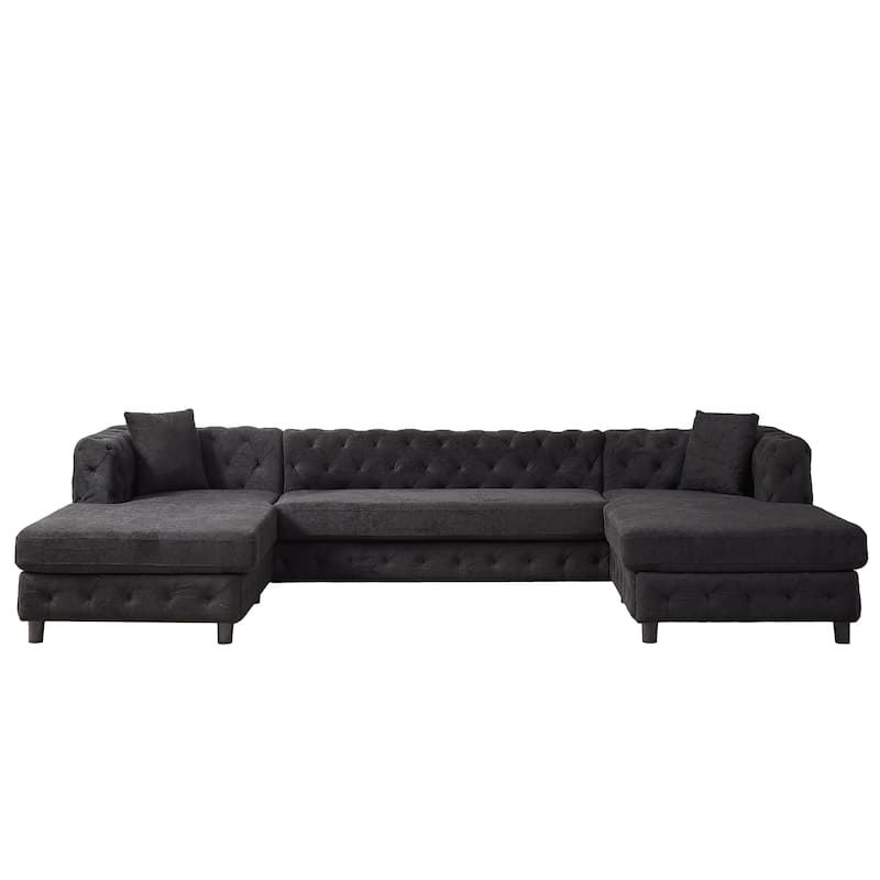 126" Chenille U-Shaped Sectional Sofa with Dual Chaise Lounges and 2 Pillows