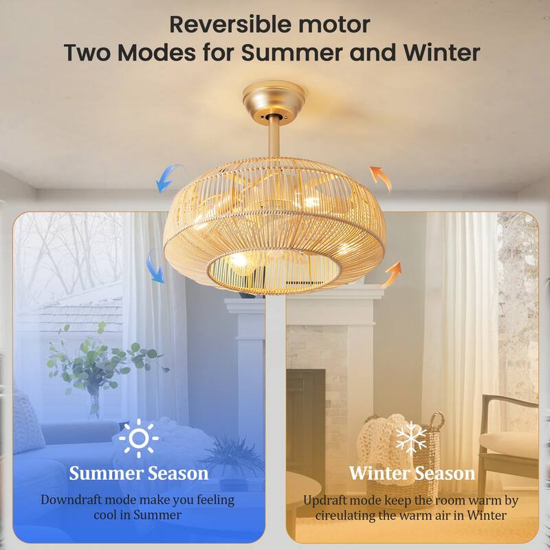 20 Inch Boho Ceiling Fans with Light Flush Mount - 4-Light