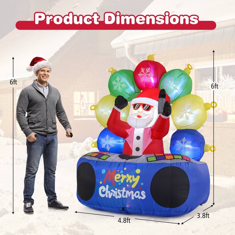 Gymax 6Ft Inflatable DJ Santa Blow up Christmas Party Santa Claus