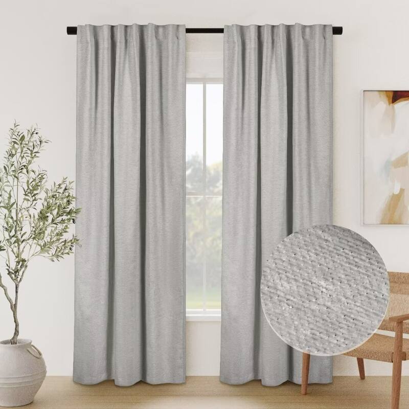 Chenille Solid Room Darkening Back Tab Single Curtain Panel - 52"Wx108"L - Silver
