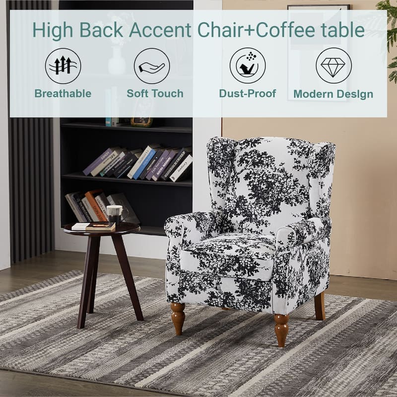 Arm Chairs Wingback Chairs with Solid Wood Coffee Table, Reading Chair