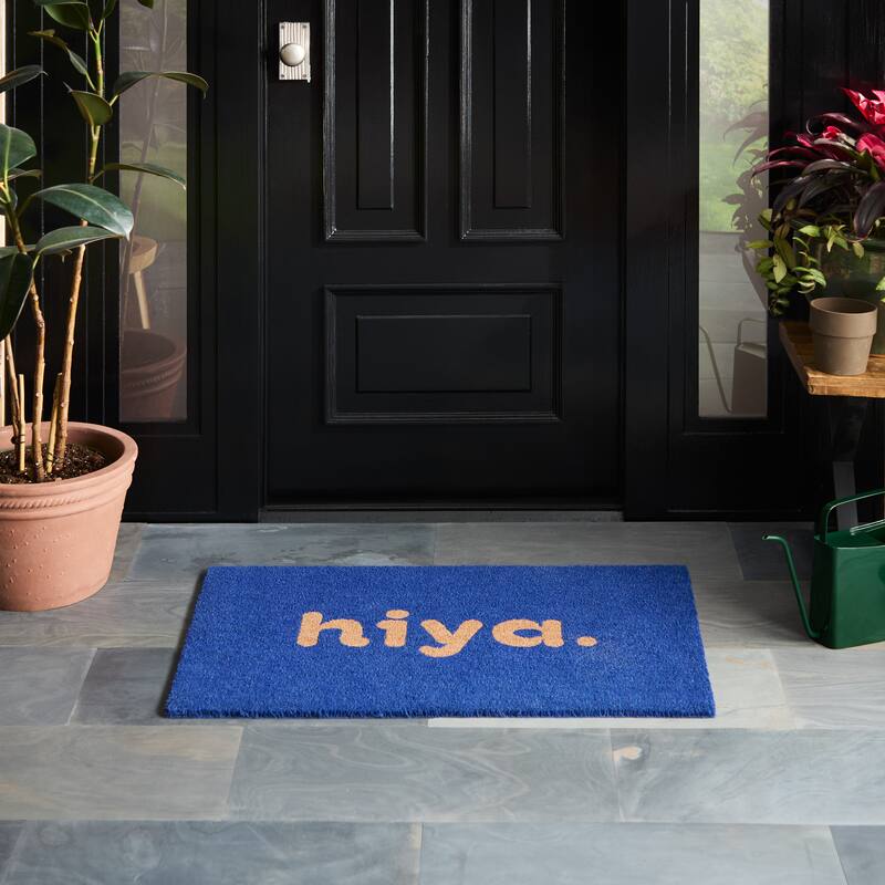 TOWN & COUNTRY TERRA Hiya Painted Welcome Outdoor Door Mat, Natural Coir Mat