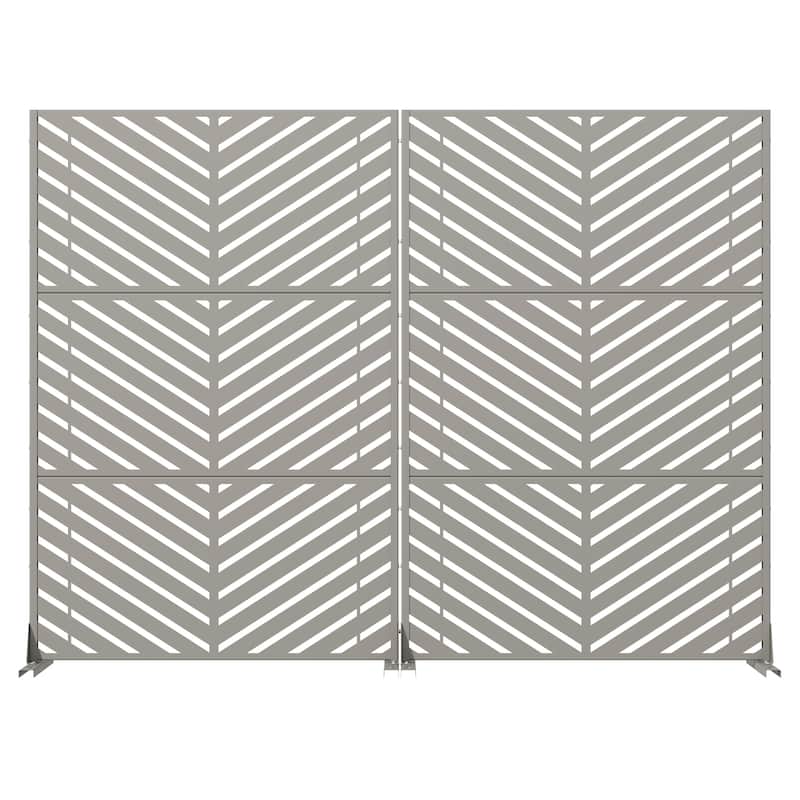 Outdoor Privacy Screen 2-Panel Chevron Metal Privacy Fence with Wind-Resistant Base Durable Decorative Divider