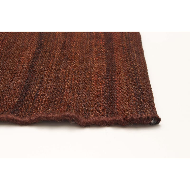 ECARPETGALLERY Flat-Weave Natural Dark Brown Wool Tapestry Kilim - 2'8 x 10'11