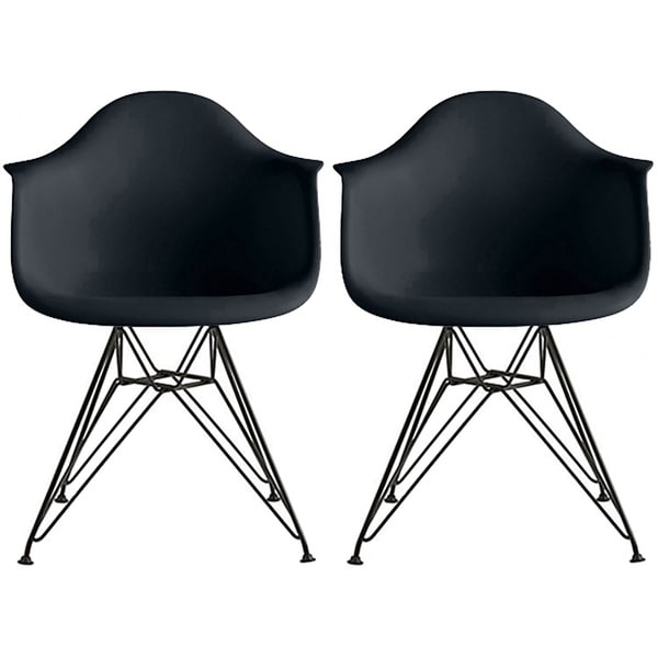 Set of 2 - Modern Plastic Armchair with Black Eiffel Wire Legs Dining Molded Arm Chair. Opens flyout.