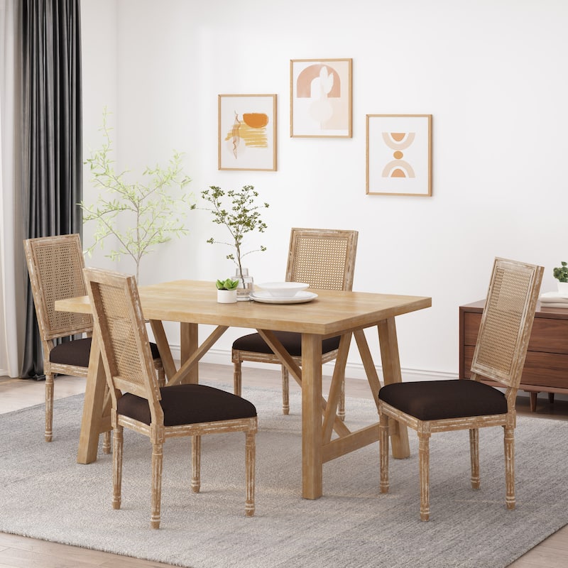 Regina Wood and Cane Upholstered Dining Chair (Set of 4) by Christopher Knight Home - Brown + Natural