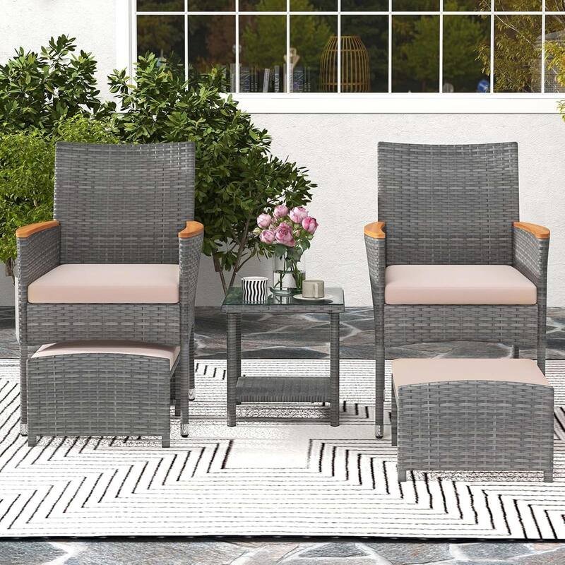 5PCS Wicker Rattan Outdoor Bistro Conversation Set Patio Chairs