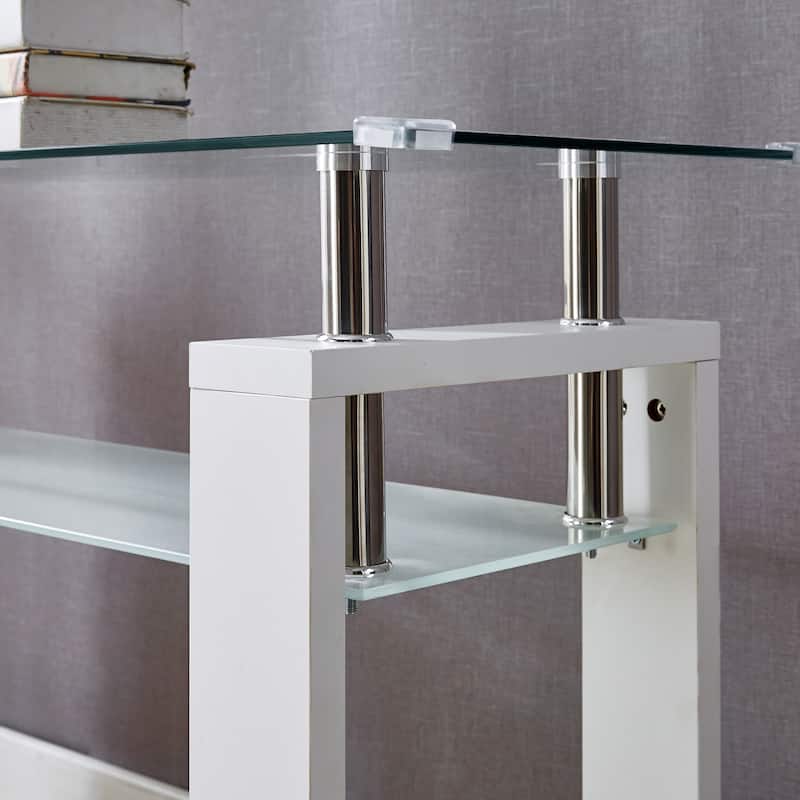 MDF Console Table, Tempered Glass Top, Modern Foyer Area Table