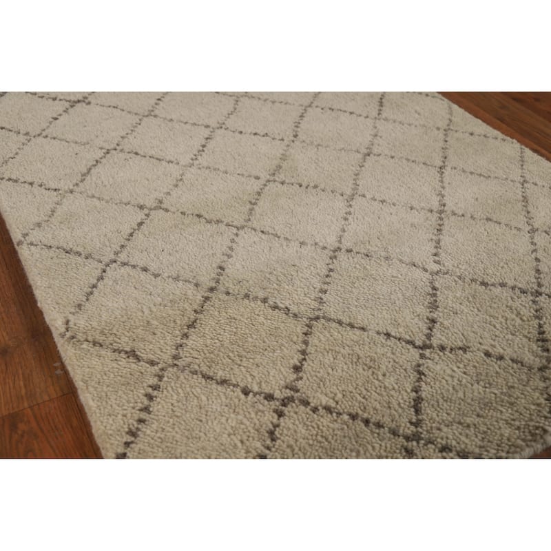 Trellis Moroccan Runner Rug Handmade Oriental Wool Carpet - 2'7" x 7'9"