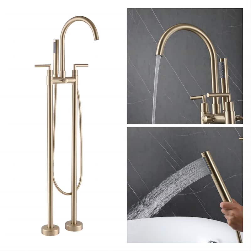 Floor-mounted 46''H Bathtub Faucet Freestanding Tub Filler With Handheld Shower in Black/Gold - Brushed Gold