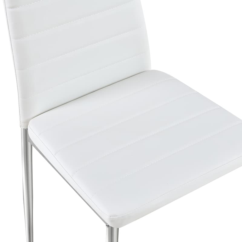 Modern Style Dining Chair Set For 4 With Comfortable Pu Leather And Silver Chrome Plated Chair Legs,White