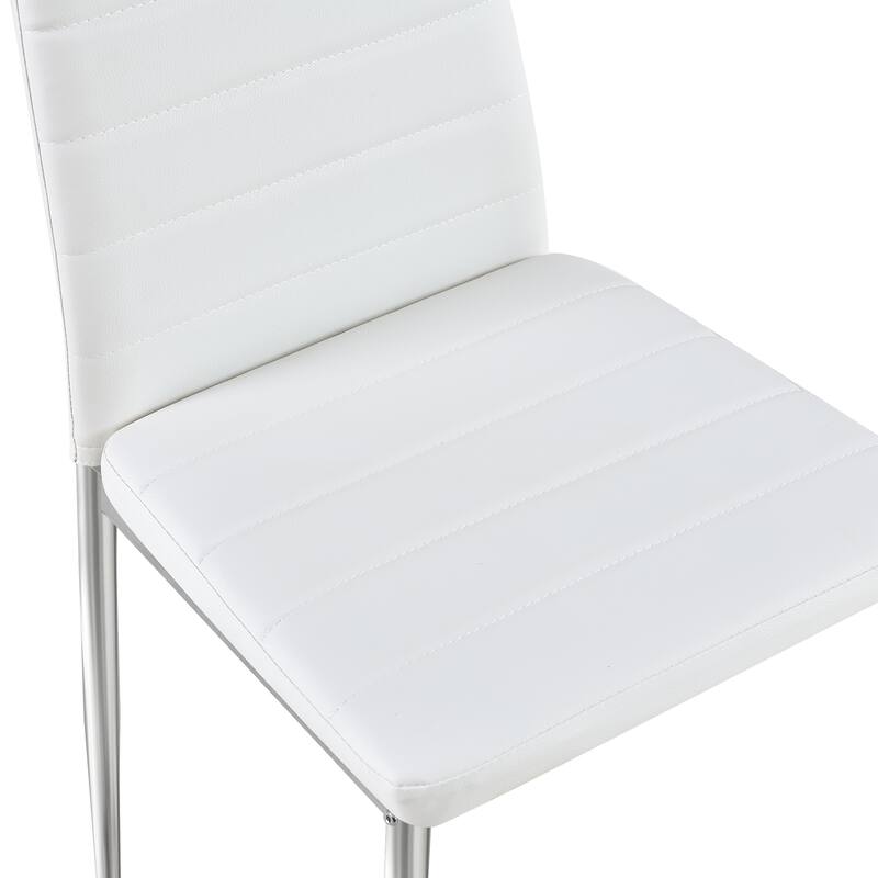 Modern Style Dining Chair Set for 4 with Comfortable PU Leather and Silver Chrome Plated chair legs,White