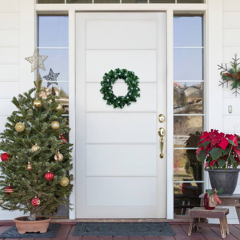 Color Changing Fiber Optic Artificial Christmas Wreath with Balls, 12"