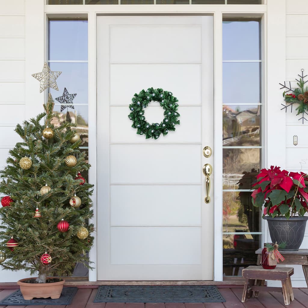 Color Changing Fiber Optic Artificial Christmas Wreath with Balls, 12"
