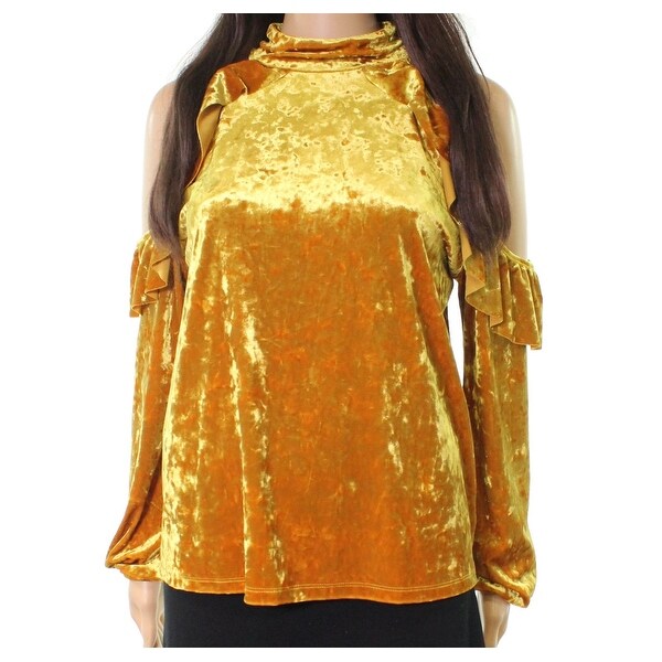 Free Press Womens Cold Shoulder Velvet Ruffle Top