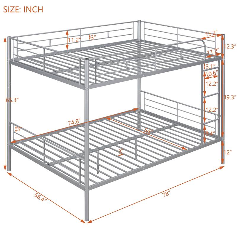 Full Over Full Metal Bunk Bed with Chrome Finish, Space-Saving Design, Sturdy Iron Frame