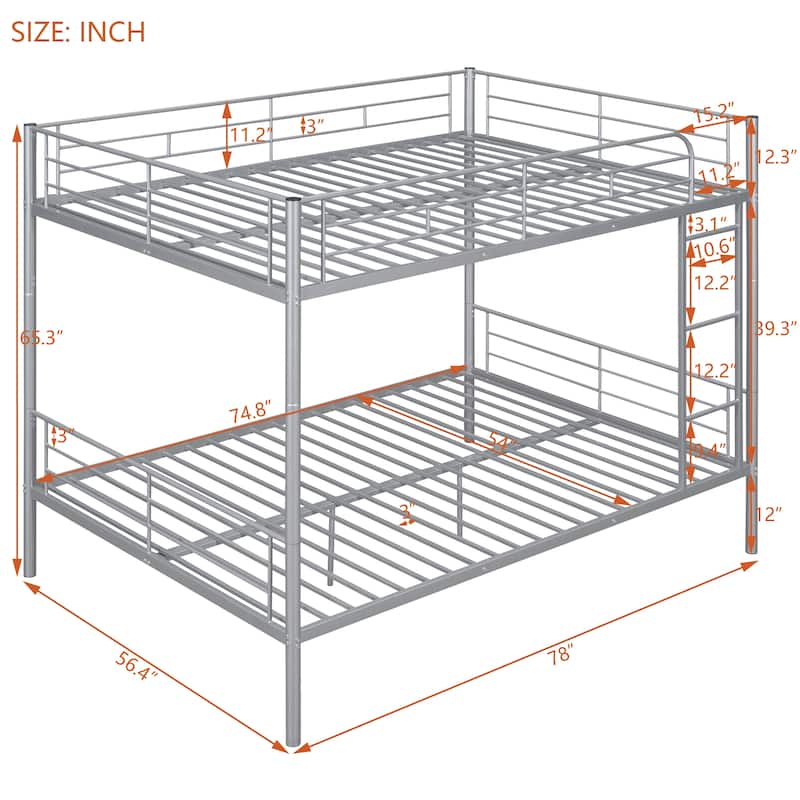Full Over Full Metal Bunk Bed with Ladder and Guardrail