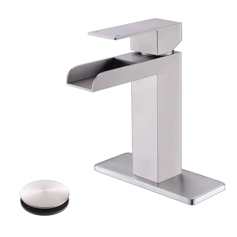 PROOX Bathroom Waterfall Faucet Single Handle with Drain Assembly - Brushed Nickel