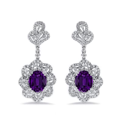 Auriya 4 5/8ct Fancy Oval-cut Amethyst Halo Diamond Drop Earrings 2ctw 18k Gold