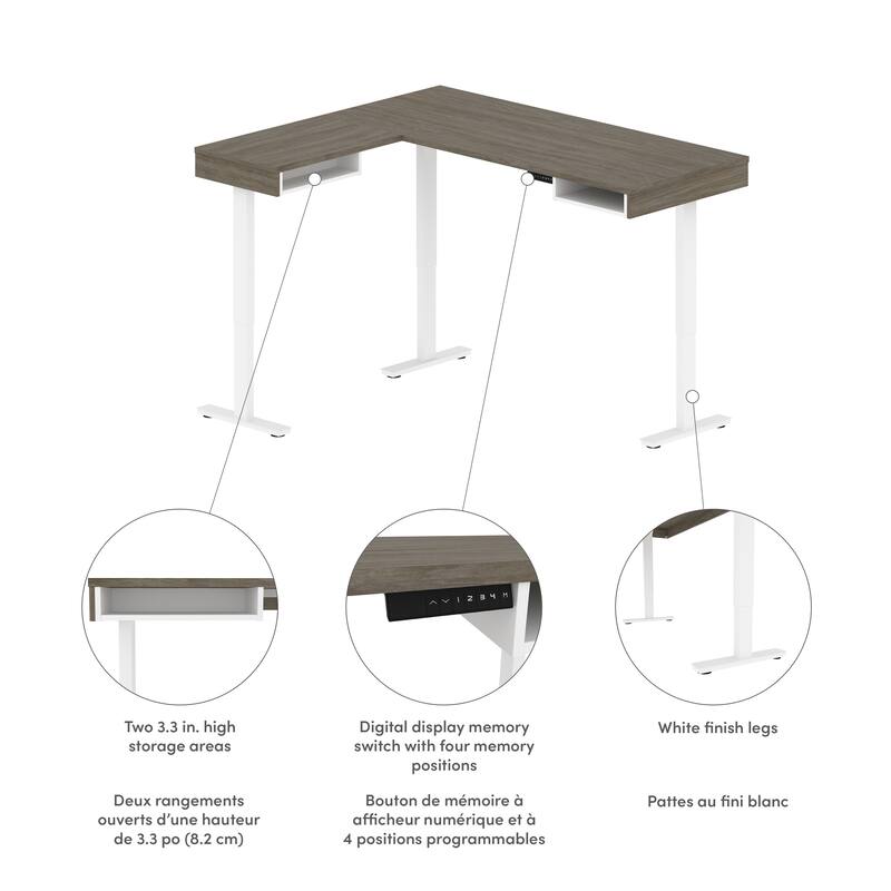 Bestar Pro-Vega 72W Electric L-Shaped Standing Desk with Storage