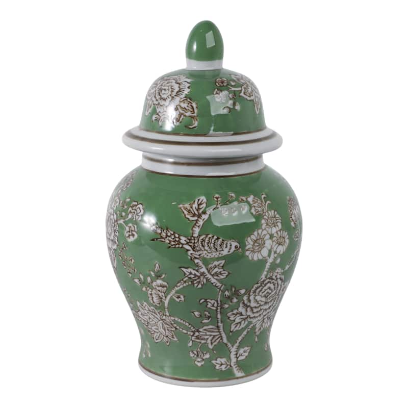 Ceramic Decorative Temple Jar Bird Flower with Lid for Home Decor
