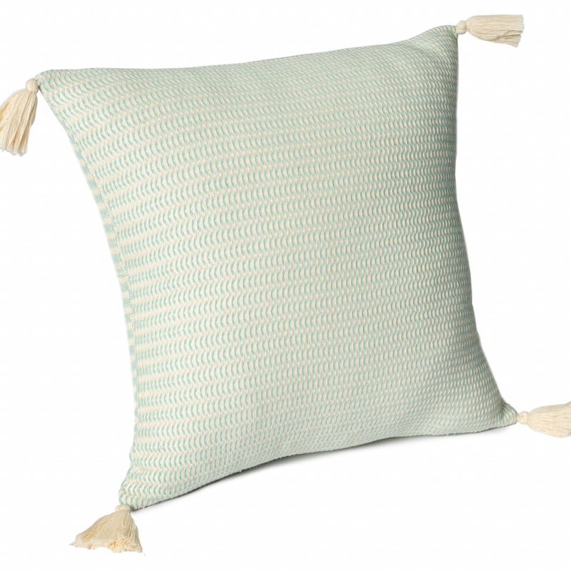 HomeRoots 18" X 18" Light Turquoise And Ivory 100% Cotton Striped Zippered Pillow