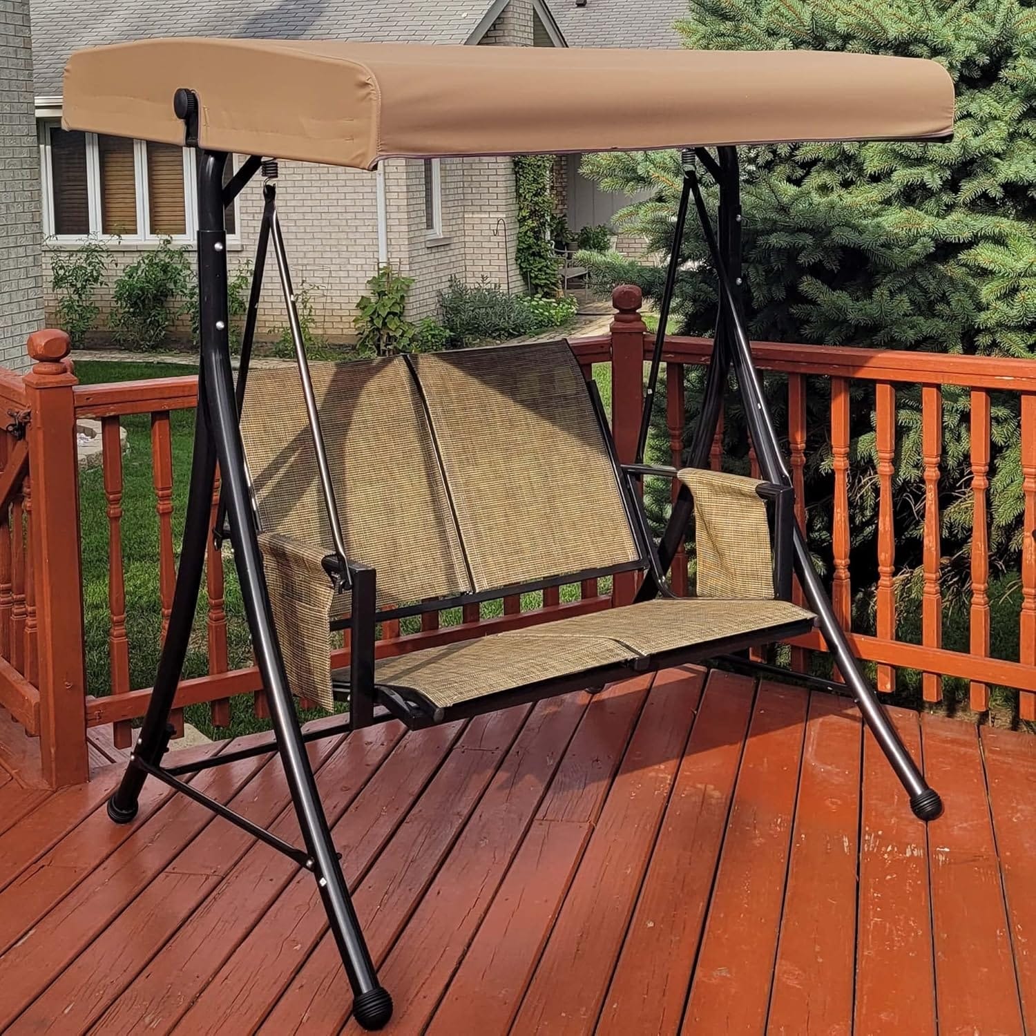 PURPLE LEAF Deluxe Outdoor Patio Porch Swing with Weather Resistant Steel Frame, Adjustable Tilt Canopy, Beige