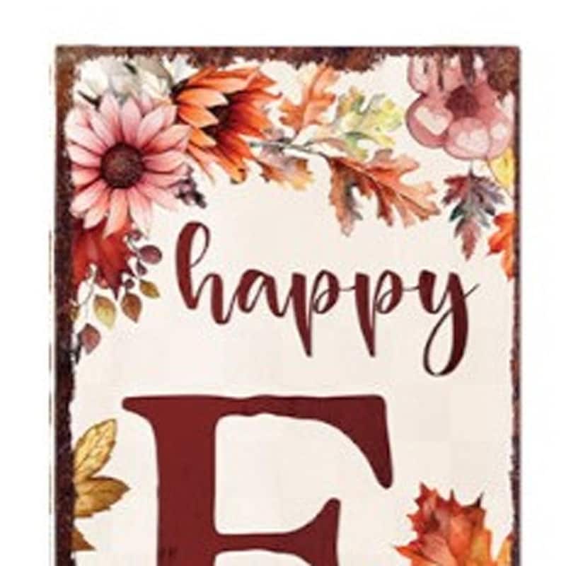 HomeRoots 36" Off White And Orange Solid Wood Happy Fall Leaves Porch Sign