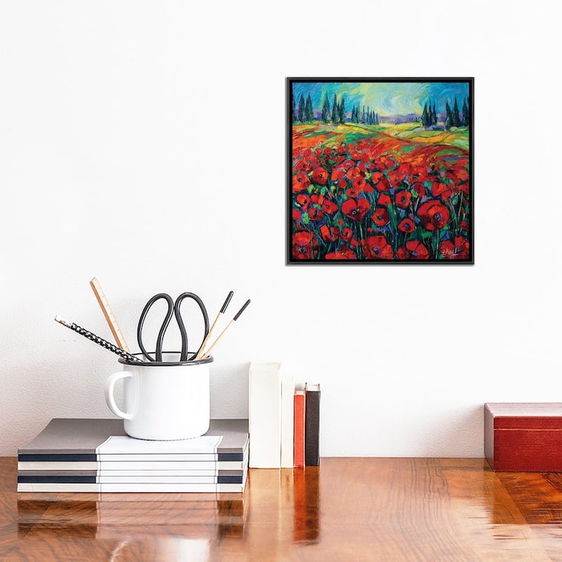 iCanvas "Poppies And Cypresses" by Mona Edulesco Framed