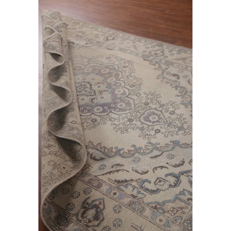 Vintage Distressed Muted Tabriz Persian Rug Handmade Wool Carpet - 6'6" x 9'7"