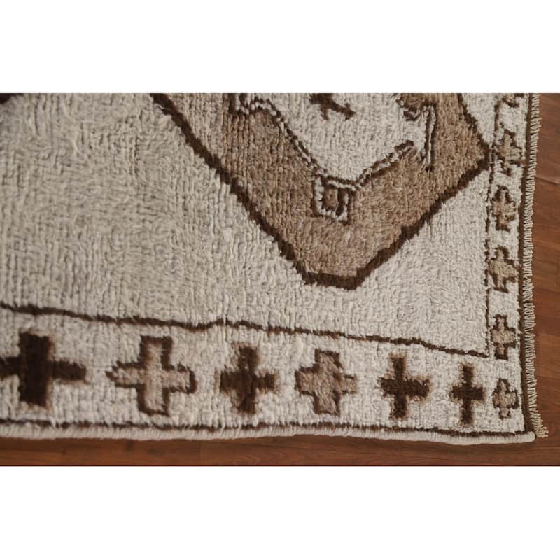 Natural Dye Beige Anatolian Turkish Runner Rug Handmade Wool Carpet - 3'6"x 10'11"
