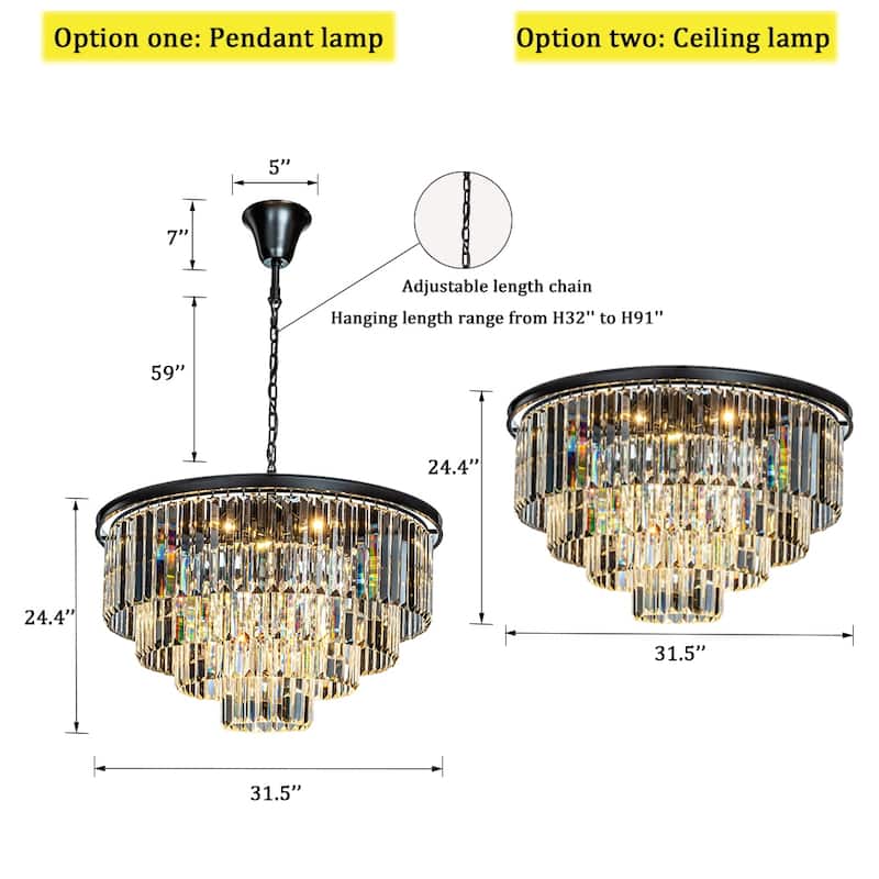CraftHome 8-Lights Modern 4-Tier Round Fringe Crystal Chandelier for Dining Room
