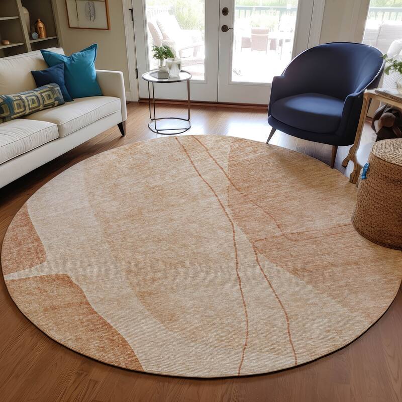 Machine Washable Indoor/ Outdoor Chantille Modern Abstract Rug - Terracotta - 8' x 8'