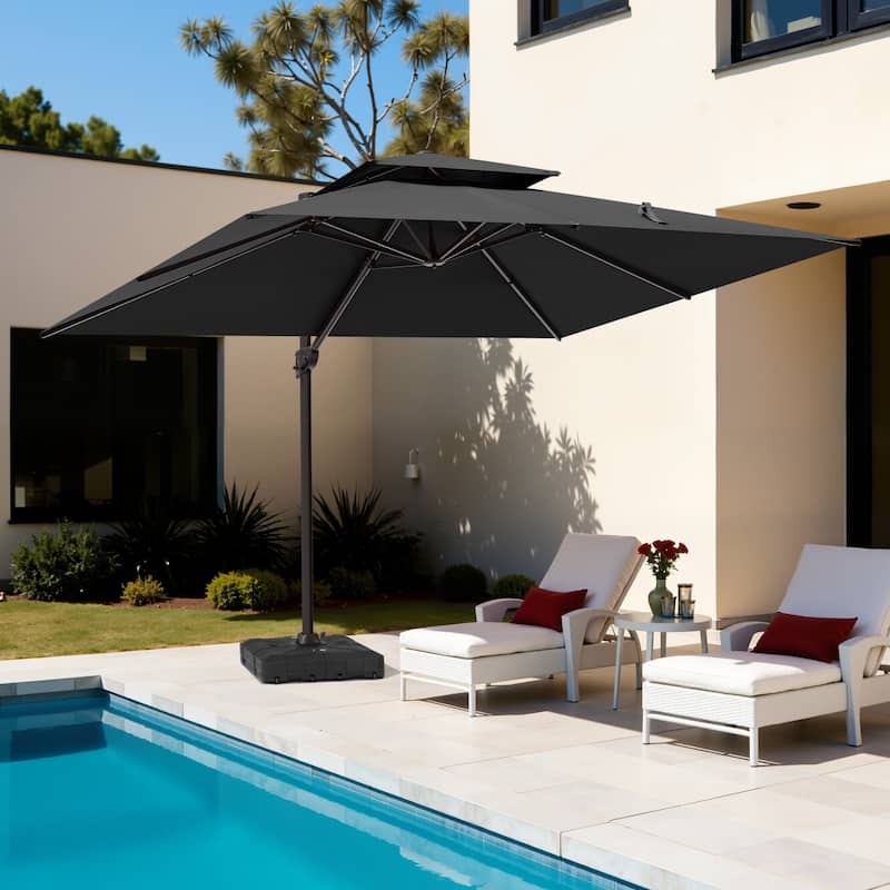 10 x 13 Feet Double Top Rectangular Patio Offset Cantilever Umbrella Aluminum with Crank