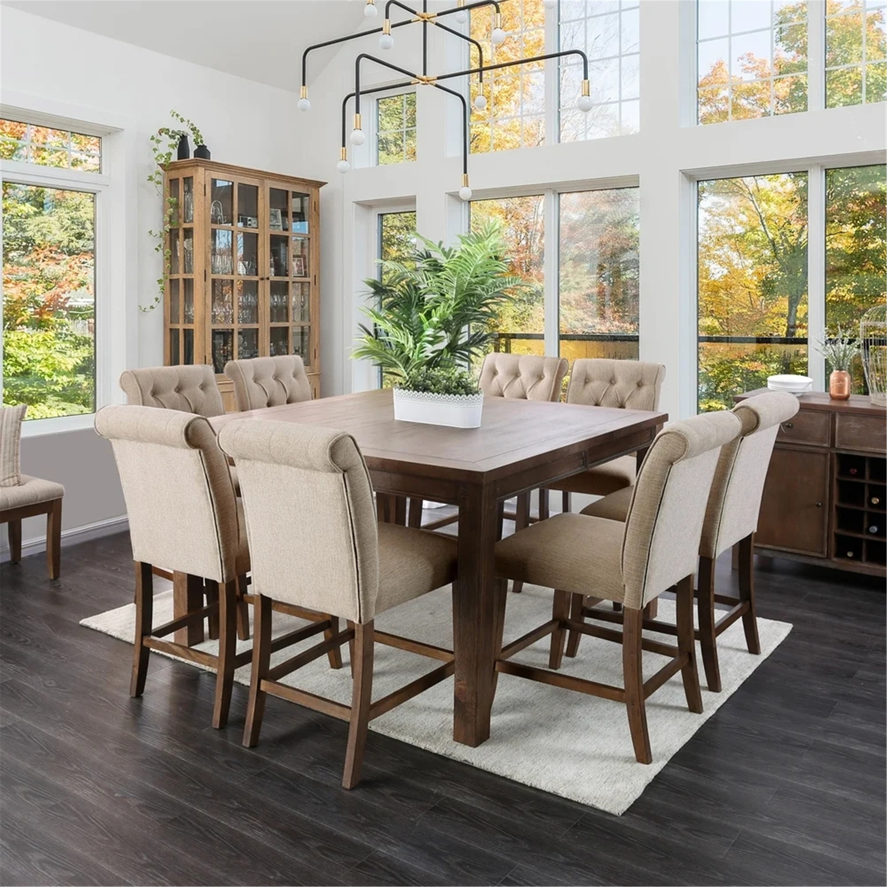 Furniture of America Fons Rustic Oak Solid Wood 9 piece Dining Set