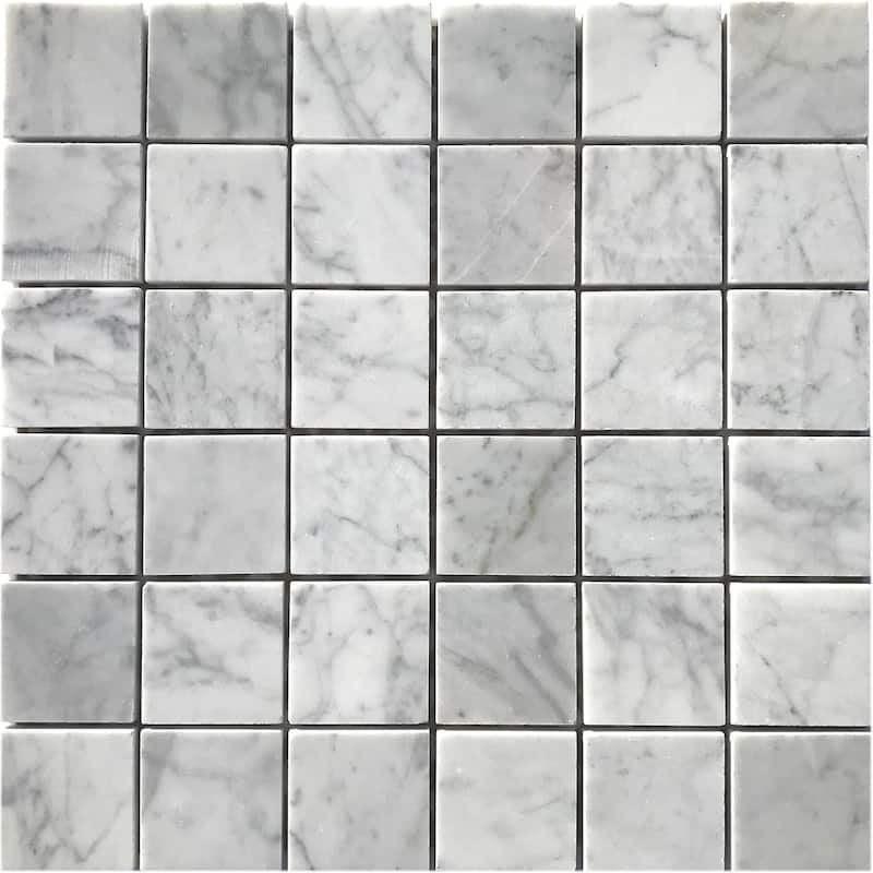Carrara Marble 2" x 2" Grid Polished Mosaic Tile - Box of 5 sheets (5.00 sf) - White