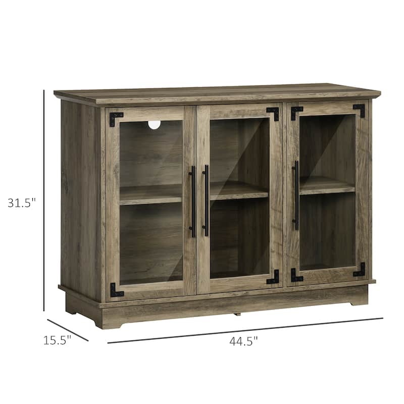 HOMCOM Farmhouse Style Buffet Cabinet, Glass Door Sideboard, Kitchen Storage Cabinet, Coffee Bar for Living Room