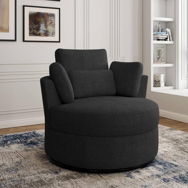 Modern Swivel Barrel Chair, Upholstered Swivel Accent Chair for Living Room - Accent Chiar - Black/Chenille