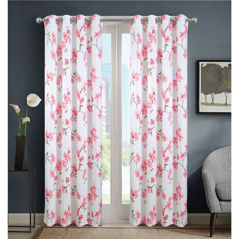 Lily Flowers Blackout Window Curtain 90 inch - Rose