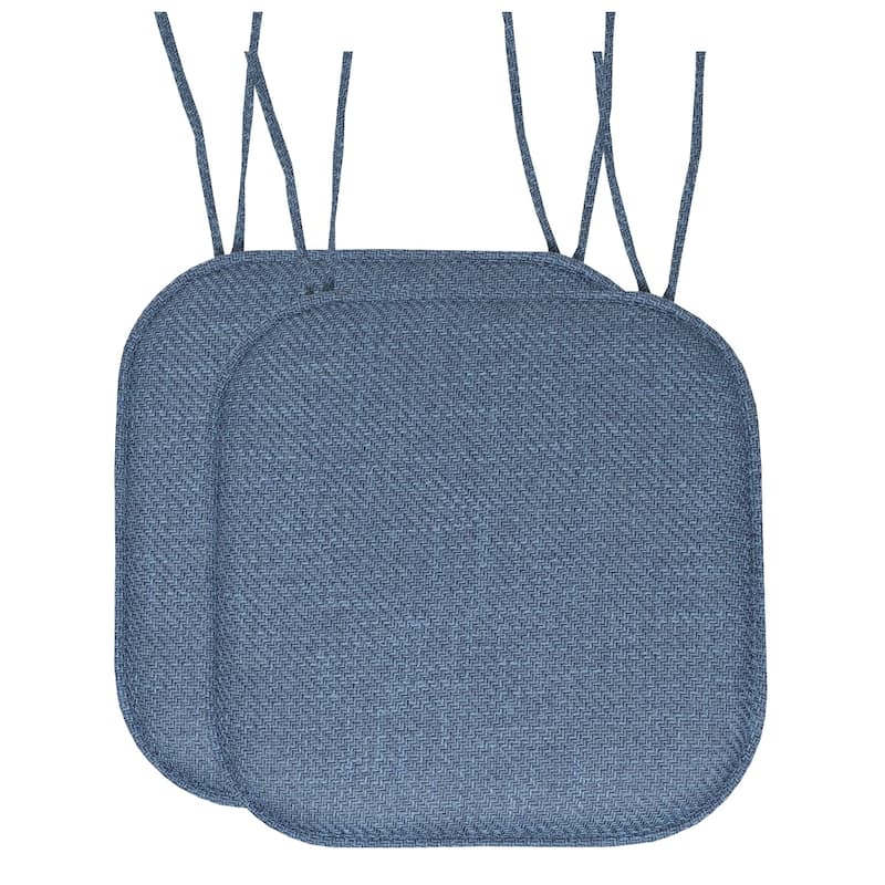 Herringbone Memory Foam 16 x 16 Chair Pad With Ties - Blue - Set of 2
