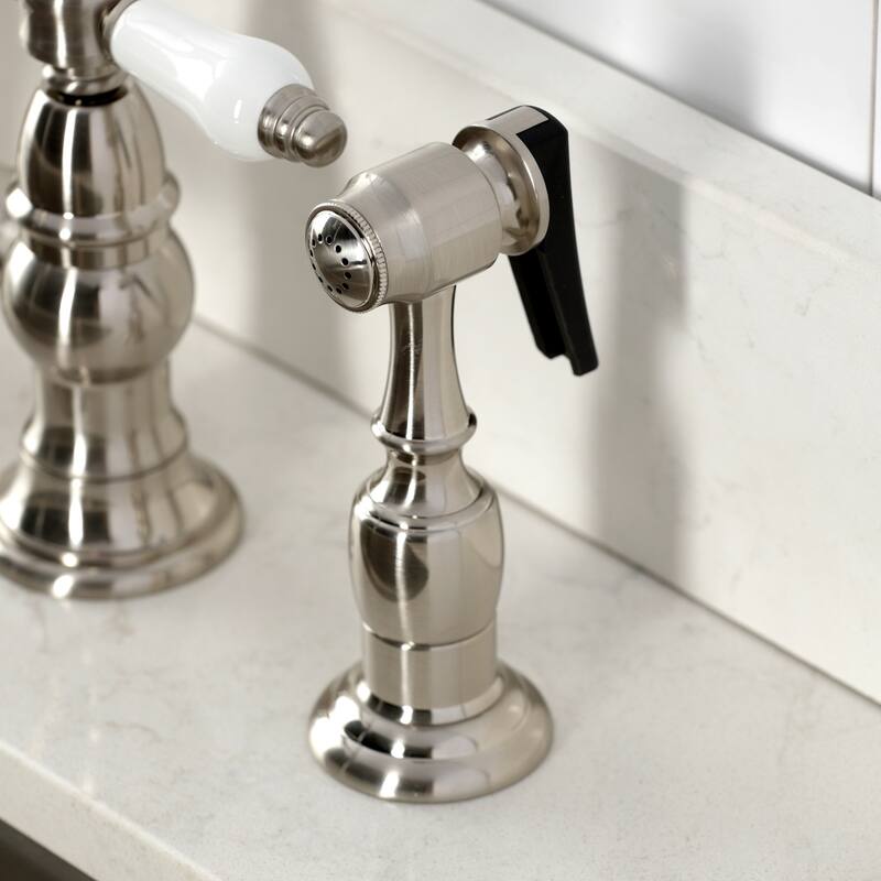 Kingston Brass Bel-Air Two-Handle 4-Hole Deck Mount Bridge Kitchen Faucet with Brass Side Sprayer