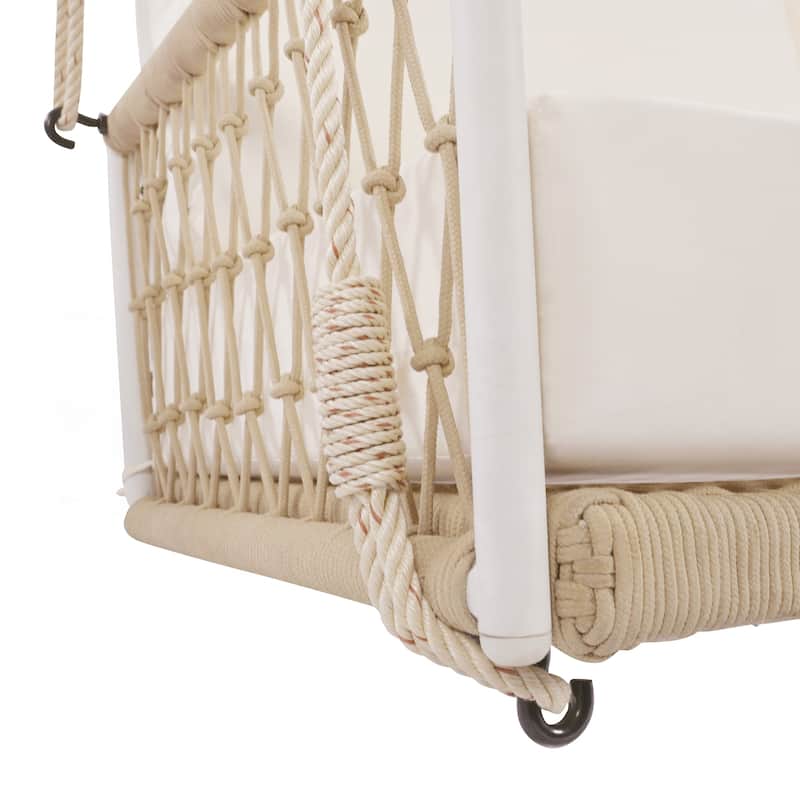 Woven Rope Outdoor Swing Sofa with Soft Cushions