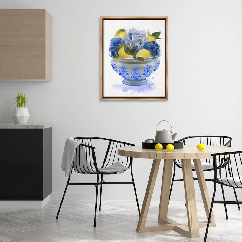 Stupell Hydrangea & Lemon Bowl Framed Floater Canvas Wall Art Design By Matthew Piotrowicz