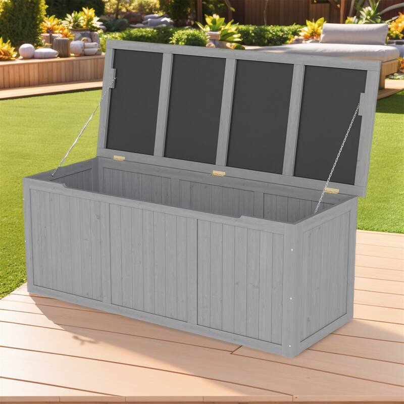 112 Gallon Outdoor Wooden Deck Storage Box