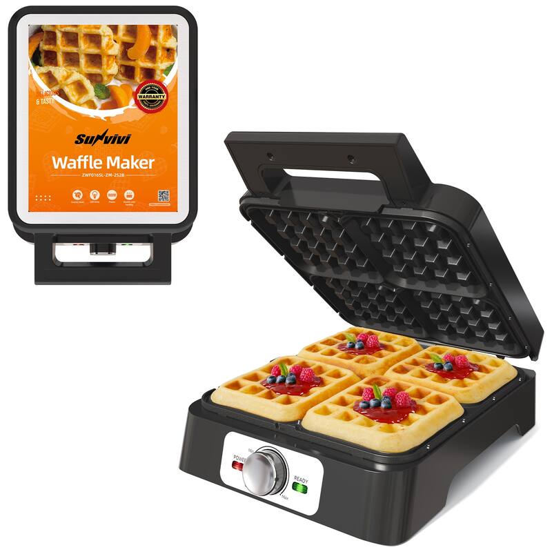 4-Slice Waffle Maker with Adjustable Temperature Control - N/A