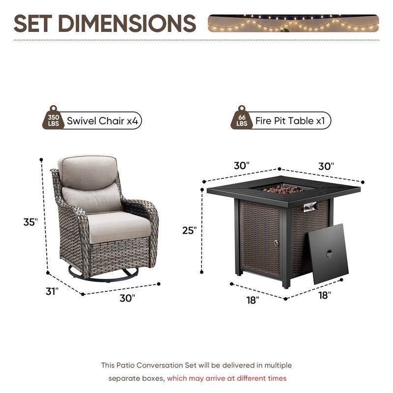 Pocassy 30 In Outdoor Fire Pits with Patio Swivel Glider Chari Set.