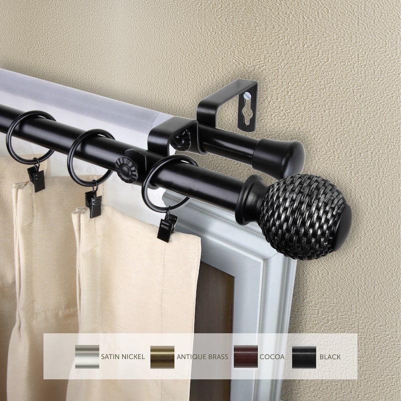 InStyleDesign Norty Adjustable Double Curtain Rod 13/16 inch dia. - 66 to 120 inches - Black